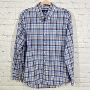 Ralph Lauren Shirt Mens Large Blue Pink Madras Long Sleeve Pink Pony Preppy